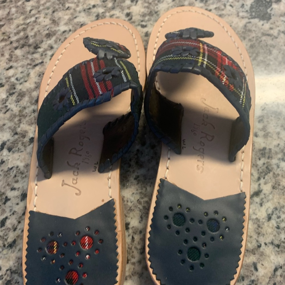 SOLD - Jack Rogers Sandals Women’s Size 7 Navy Plaid Preppy Modern Jack Rogers - Picture 6 of 6